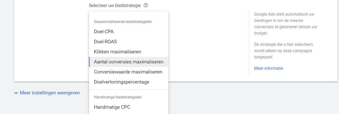 Overzicht van de biedstrategieen in Google Ads